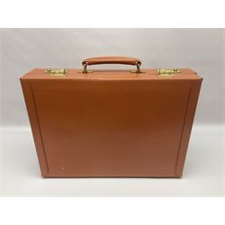 Papworth of Cambridge  leather attaché case, with brass fittings, with internal stationary compartments, H34cm, L47cm 