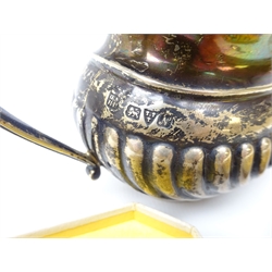  Hallmarked silver milk jug by George Nathan & Ridley Hayes, Chester 1913, Edwardian glass and silver salt smelling jar, Birmingham 1909, set of Edwardian Sterling Silver & enamel dress studs, silver caddy spoon and Victorian button hook   