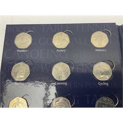 Queen Elizabeth II United Kingdom London 2012 Olympic commemorative fifty pence collection comprising twenty-nine coins and completer medallion, in unofficial folder 