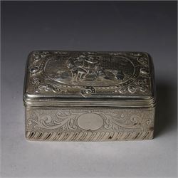 19th century Continental silver box, of rectangular form, the lift off cover with repousse...