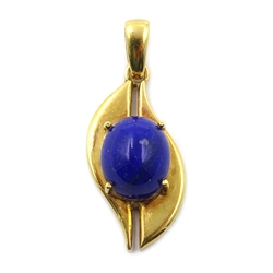  18ct gold lapis lazuli leaf design pendant, stamped 750  