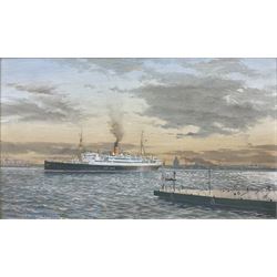 George Dickinson (British 20th century): Steam Liner on the Mersey, oil on board signed and dated 1975, 29cm x 50cm