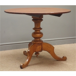  19th century mahogany tripod table, turned column, splayed supports, Diameter - 86cm, H70cm  