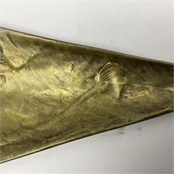 Bergman Art Nouveau bronze dish, of naturalistic shell form upon four shell feet, the centre decorated in relief with a mermaid amongst fish and sea horses, with Bergman mark and impressed Geschutzt 5070 beneath, L36cm