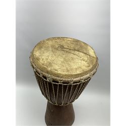 African djembe rope-tuned goblet drum with hollow hardwood base and vellum type skin H63cm
