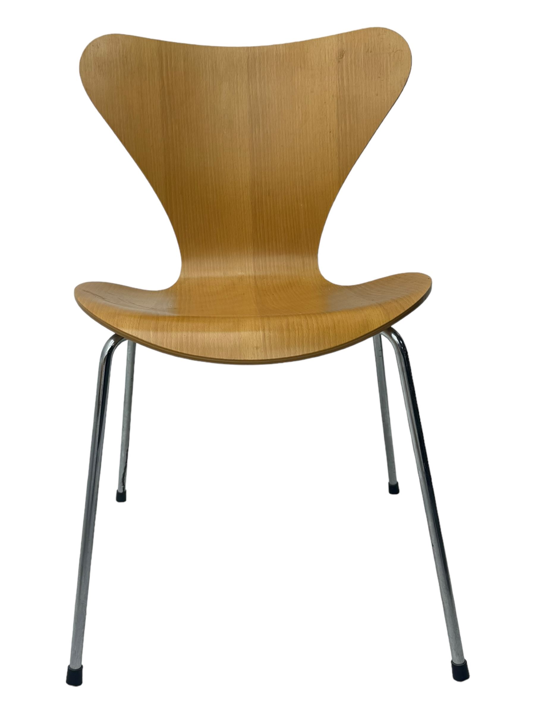 Piet Hein & Bruno Mathsson for Fritz Hansen - contemporary 'superellipse' dining table, oval beech top raised on four chrome supports; set of six Fritz Hansen butterfly-shaped chairs on tubular chrome supports