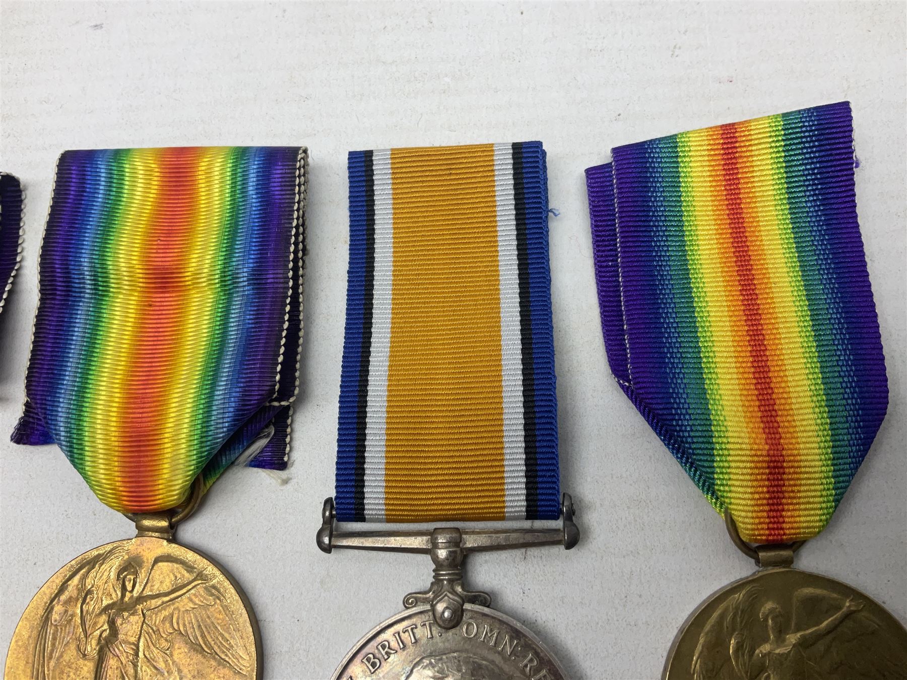 Five WW1 Lincolnshire Regiment medals comprising British War Medal awarded to 37660 Pte. T. Pickering; British War Medal to 42664 Pte. A. Lancaster; Victory Medal to 203847 Pte. P. Stevenson; Victory Medal to 28138 Pte. H. Gale; and Victory Medal to 46875 Pte. J. Owen; all with ribbons; some biographical details (5)