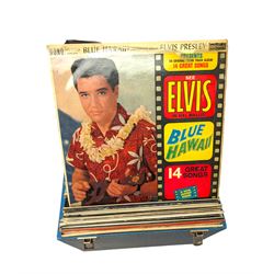 Two record cases containing a collection of vinyl LPs, including Elvis Presley, Four Tops, etc, and approximately 50 45rpm records from the 1960s/70s