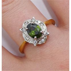 Silver-gilt peridot and cubic zirconia ring, stamped Sil