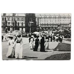 Set five black and white Victorian and later photograph prints of Scarborough on canvas together with a colour photo print of an aerial view of Scarborough max 66cm x 96cm (6)