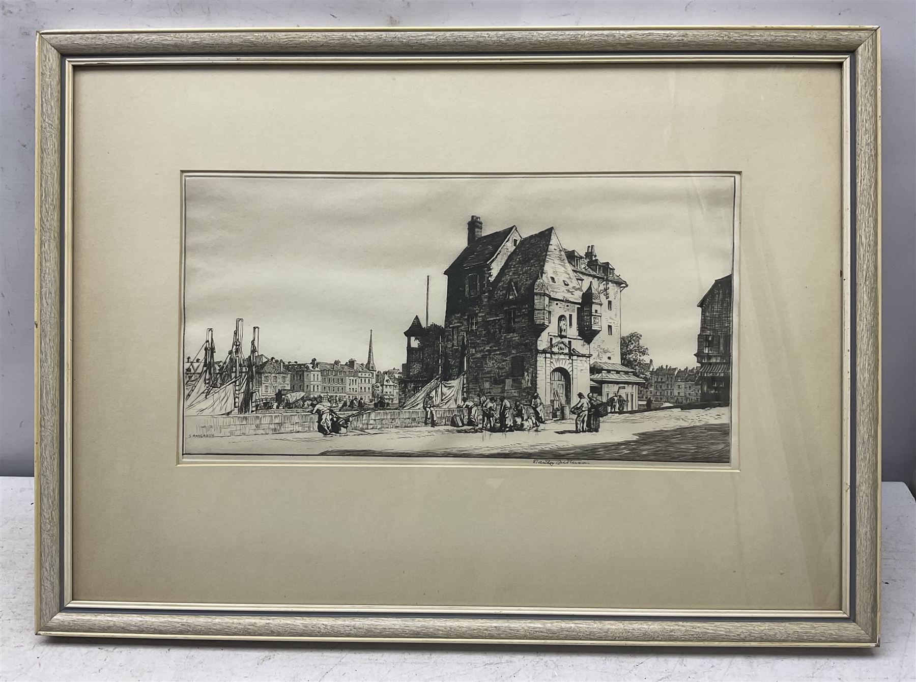 Stanley Anderson CBE RA RE (British 1884-1966): La Lieutenance - Honfleur France, drypoint etching signed in pencil 20cm x 38cm