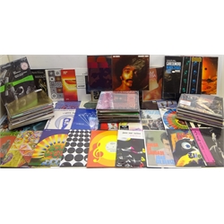  Collection of vinyl LP's including Amy Whinehouse, Kenny Cox, Tim Maia, Mario Rusca Trio, Paul Desmond, James Brown, Ronnie Scott, jazz music, many still in original plastic wrapper and other music in one box (125)  