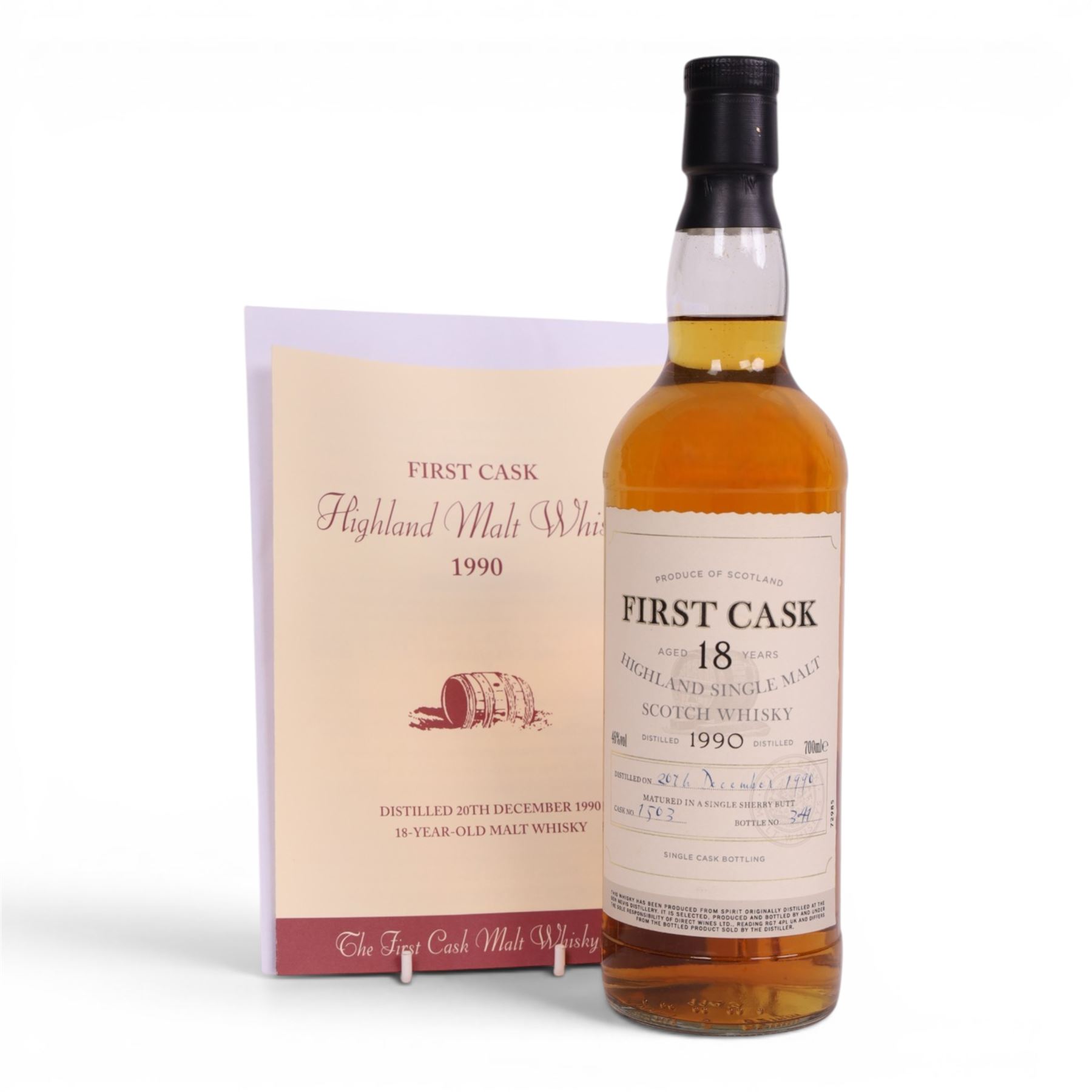 Ben Nevis 18 year old Highland single malt scotch whisky, 700ml 46% vol, First Cask; distilled 20th December 1990, from cask number 1503, bottle number 341, with certificate