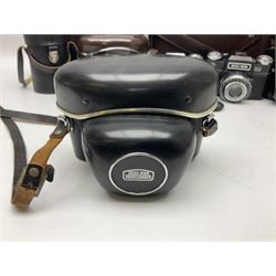 Four Zeiss Ikon camera bodies, to include, Contaflex Super B camera body, serial no. B31591, with 'Carl Zeiss Tessar 2.8/50 lens, serial no.3425553, Contaflex Super BC camera body, serial no. P81728, with 'Carl Zeiss Tessar 2.8/50' lens, serial no 4822280, etc, together with three cased lenses; 'Carl Zeiss Pro-Tessar 1:4 f=115mm' lens, serial no 3734740, 'Carl Zeiss Pr-Tessar 1:3.2 f=85mm' lens, serial no. 3647764 and 'Carl Zeiss Pr-Tessar 1:3.2 f=35mm' lens, and other Zeiss Ikon equipment 