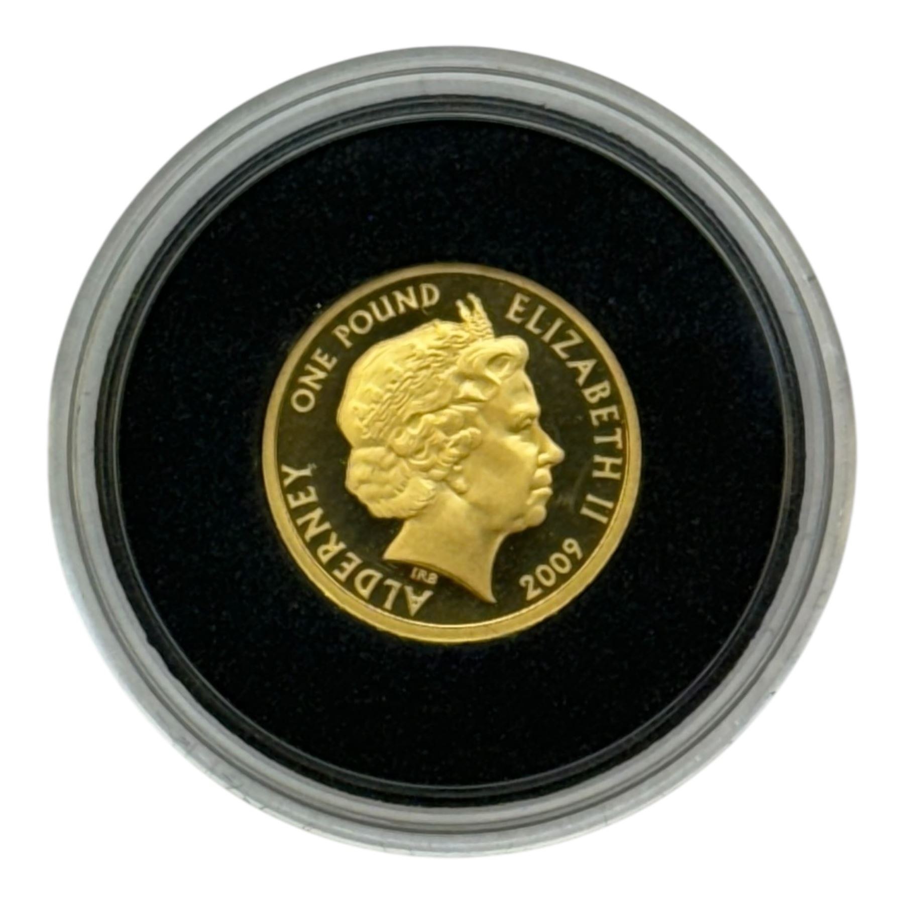 Queen Elizabeth II Alderney 2009 '50th Anniversary of the Mini' gold proof one pound coin, cased with certificate