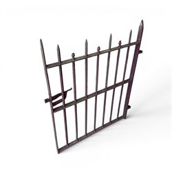 19th century wrought iron hand gate, with hinge loops and latch, square diamond fit rails, pointed finials