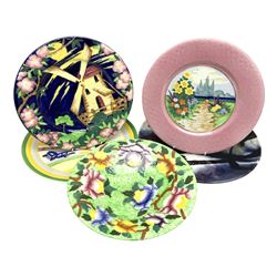 Wedgwood Susie Cooper Panorama pattern charger, Susie Cooper Burslem pottery charger, two Maling plates to include example decorated with a windmill, together with Maling dish decorated with flowers