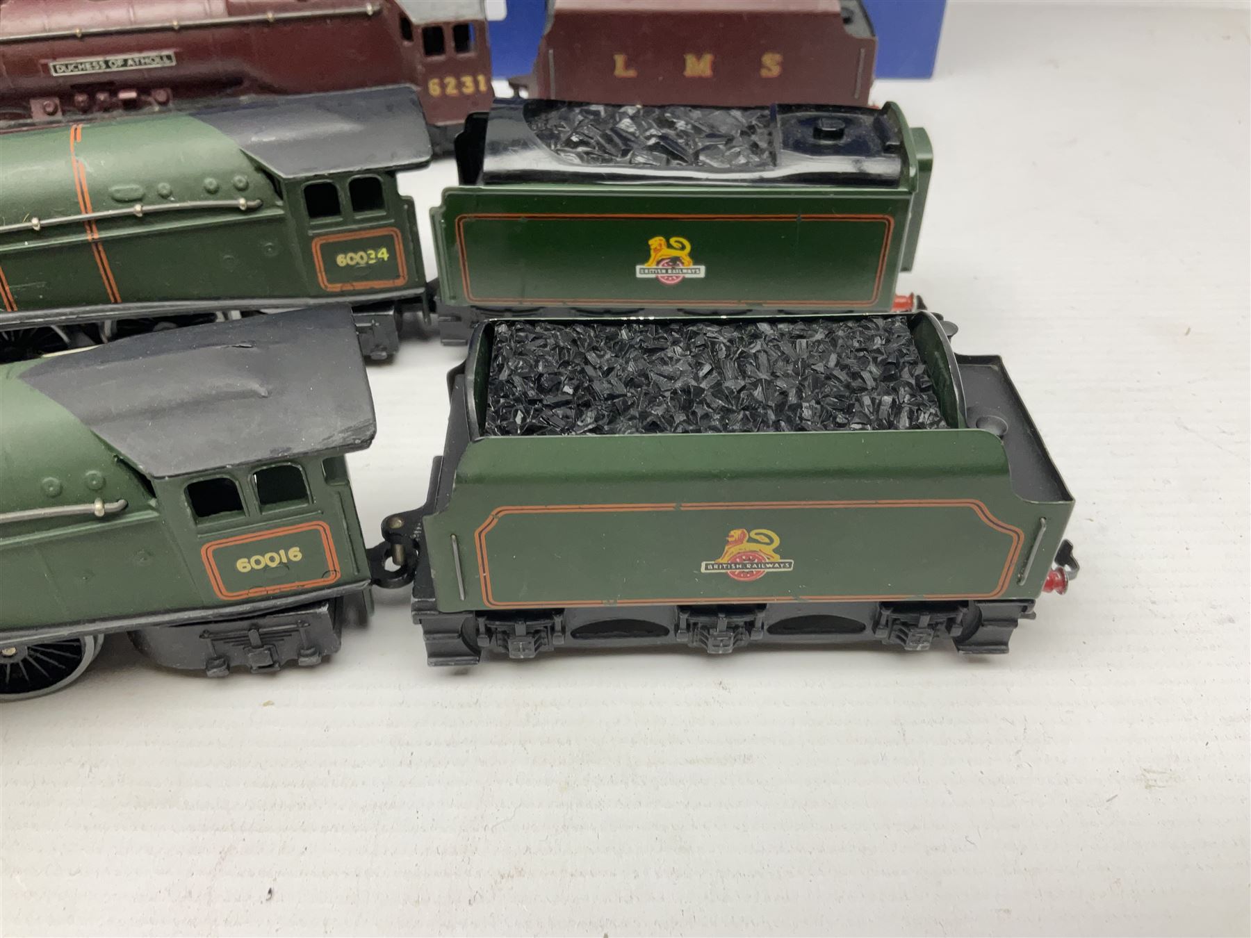 Hornby Dublo - 3-rail - EDL2 Duchess Class 4-6-2 locomotive 'Duchess of Atholl' No.6231 in LMS maroon; Class A4 4-6-2 locomotive 'Silver King' No.60016 in BR green with associated tender; and re-named Class A4 4-6-2 locomotive 'Lord Faringdon' No.60034 in matt green and BR gloss green tender; each in modern collector's plain blue box (3)