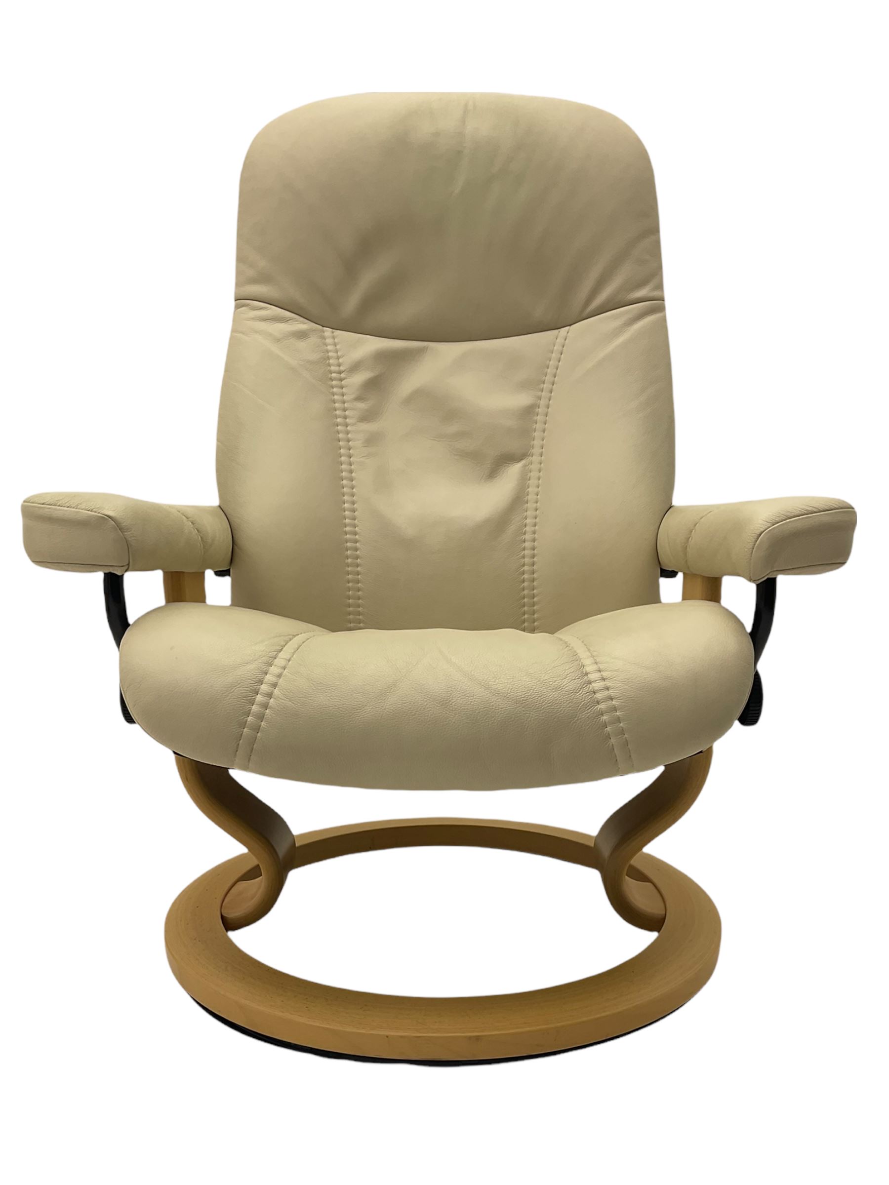 Ekornes - Stressless armchair upholstered in cream leather with matching footstool 