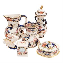 Collection of Mason ‘Mandalay’ pattern ceramics, to include vase and cover, two clocks, candle sticks, wall vases, ginger jar etc 