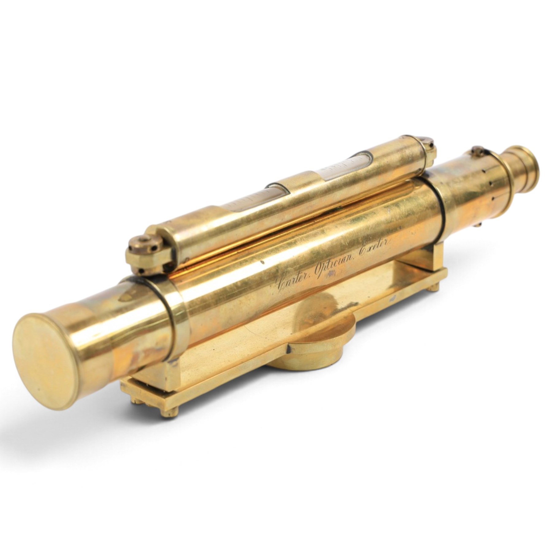 Early 20th century brass theodolite, by Carter Optician of Exeter, in mahogany case