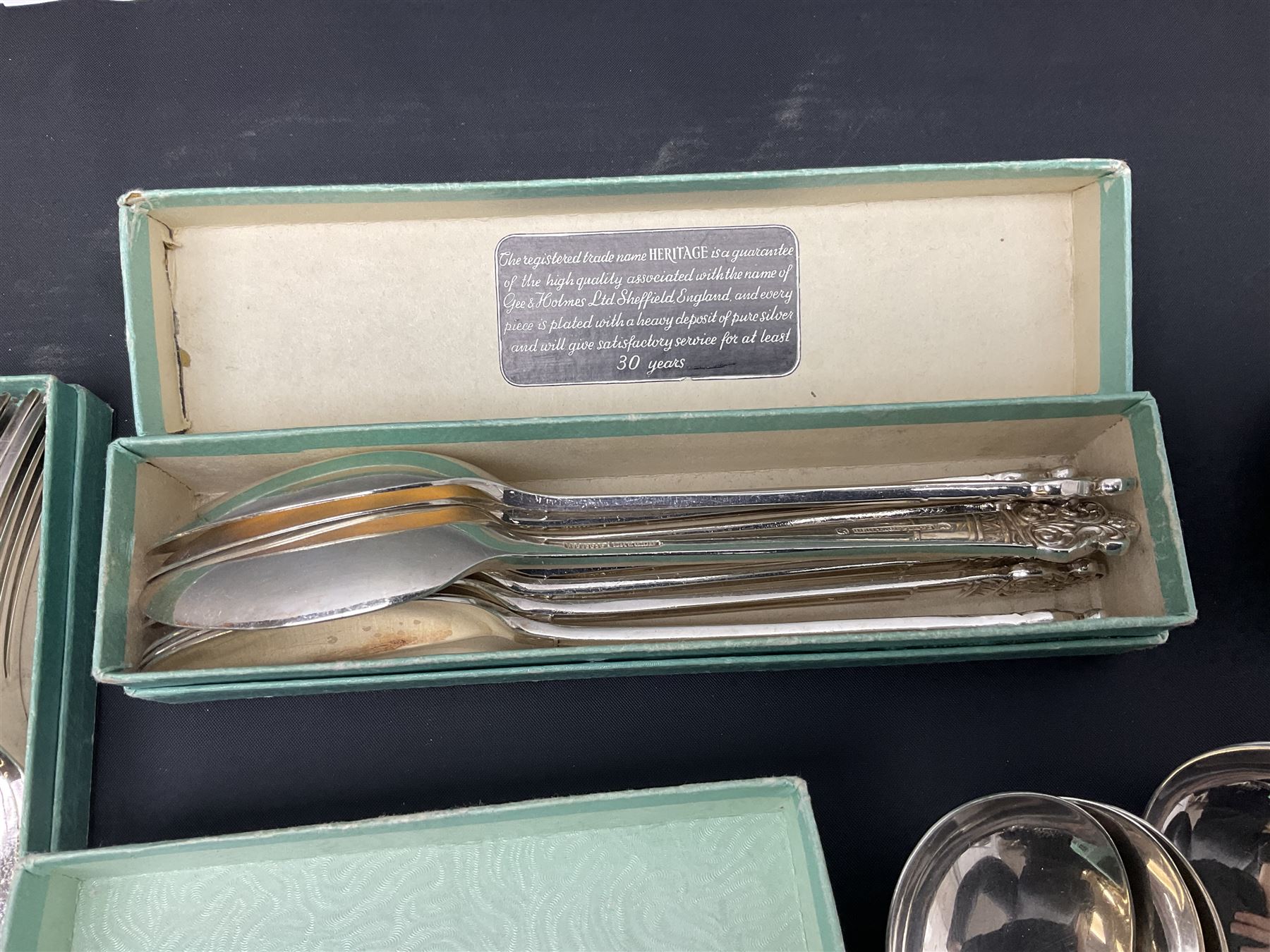 Gee & Holmes Ltd Elizabethan pattern part canteen of silver plated cutlery, stamped GH Heritage Plate