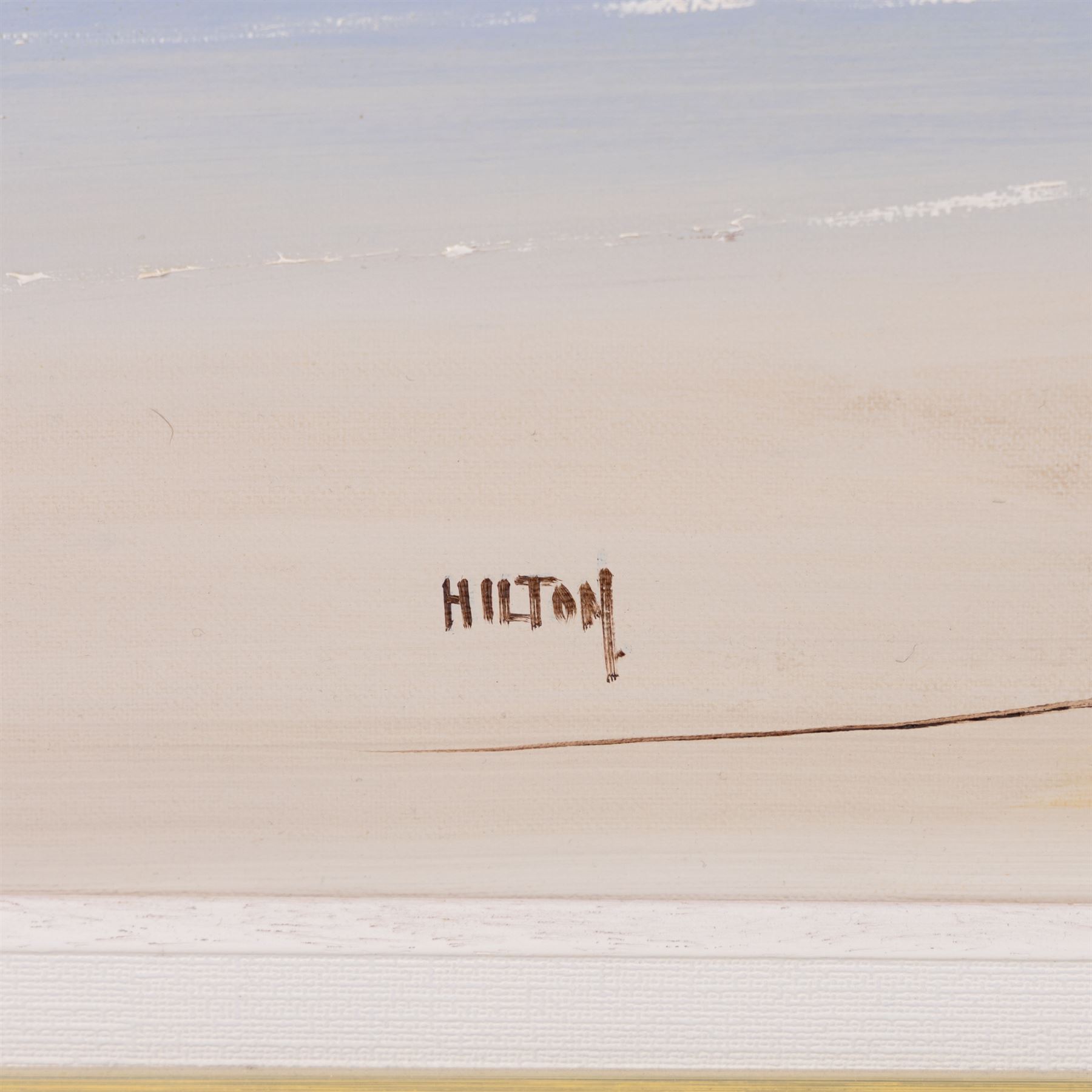 Barry Hilton (British 1941-): Harbour at Low Tide, oil on canvas signed 76cm x 75cm 