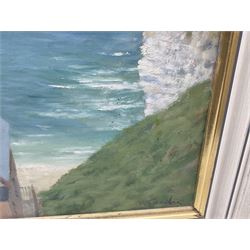 Walter Goodin (British 1907-1992): Panoramic View of 'North Landing Flamborough', oil on board signed, original title label with artist's Bridlington address verso 49cm x 89cm