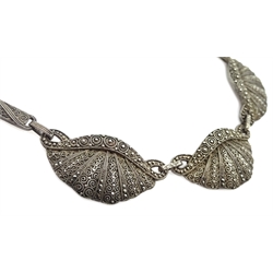 Thedore Fahrner Art Deco  silver and marcasite scalloped design necklace, stamped TF 925