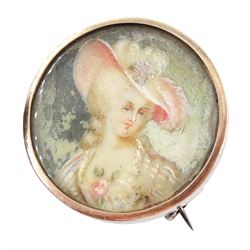 Five 19th century silver portrait brooches, two set with portraits of cherubs and three with women on ivory, three within pierced foliate surrounds. This lot has been registered for sale under Section 10 of the APHA Ivory Act