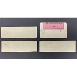 South Africa, Orange Free State, partial cover with one penny stamp cancelled with various postmarks 'Stopped By Censor Return To Sender' purple rectangular stamp and 'V R Opened Under Martial Law' pink slip and three telegrams with various stamp values