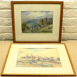 J G Wright (British 20th century): Castle Bolton and Yorkshire Village, two watercolours signed 26cm x 36cm and 22cm x 31cm