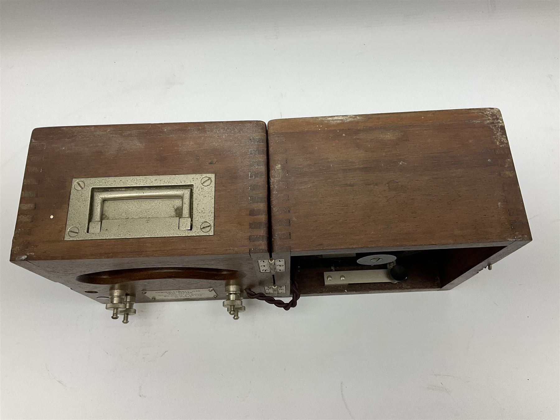Admiralty Patt. 1640 Cell Tester by Muirhead & Co. Ltd. No.114993; in original teak case with inset carrying handle 17cm square H21cm