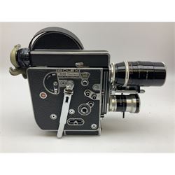 Paillard Bolex H16 Reflex 16mm Camera,with handgrip and turret for interchangeable lenses, Kern 'Macro-Switar, 1:1.9 f=75mm' lens, Kern 'Switar 1:1.6 f=10mm' lens, Kern 'Macro-Switar 1:1.1 f=26mm H16RX' lens H16RX,  with a set of filters, other accessories and a Bolex outfit case