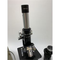 Philip Harris 'No.141429' microscope,  various microscope accessories and other similar items etc