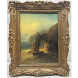 M Sinclair (19th century): Figures in a Cove, oil on canvas signed 39cm x 29cm