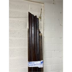 17th century style oak 4' four poster bed, high panelled back with projecting canopy cornice and panelled roof, turned posts with panelled front