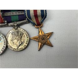 Group of five WW2 medals comprising 1939-1945 War Medal, Defence medal, 1939-1945 Star, Africa Star with 1st Army clasp and Italy Star, on medal bar with George VI General Service Medal with Malaya clasp and US Silver Star (with original issue case containing button-hole badge) awarded to Major J. Brock R.W.K. complete with set of miniatures and various ribbons; together with two 1930s Life Saving Medals, two RWK association 'jewels' of office, RWK regimental car mascot with additional inner crest etc