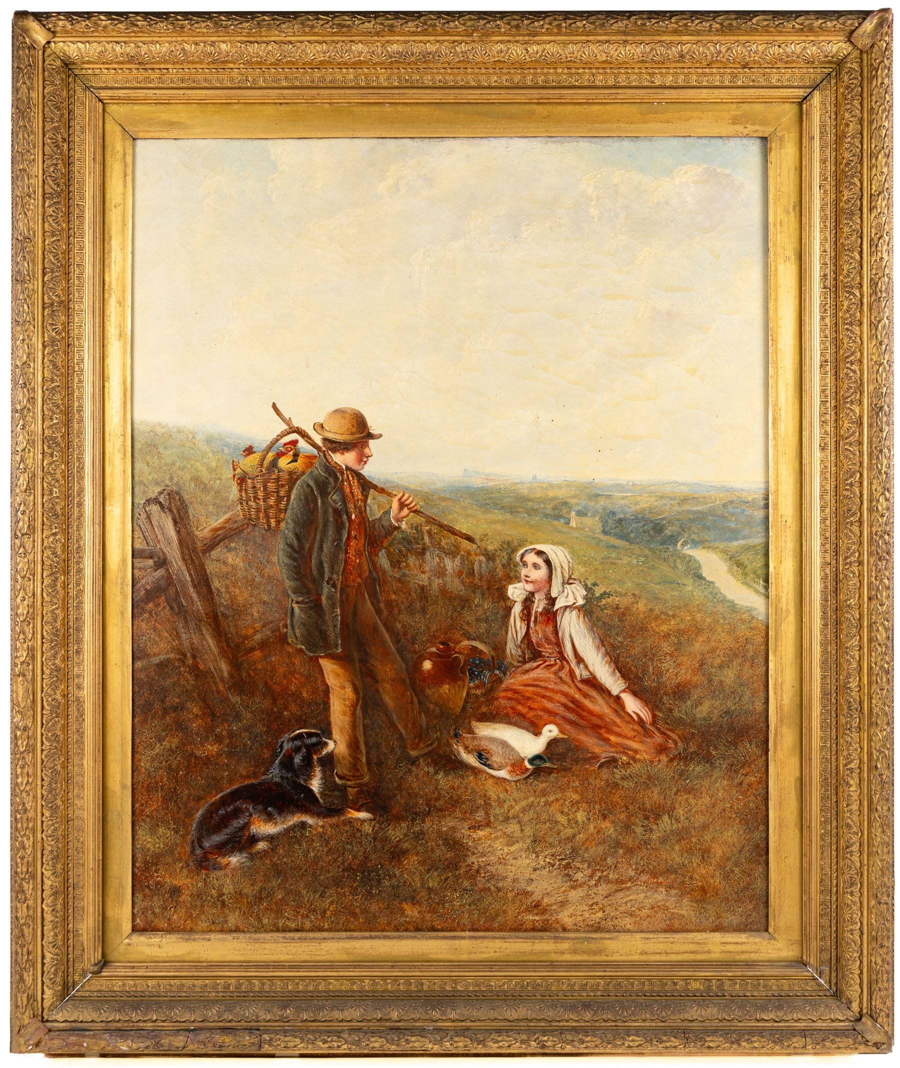 Manner of George Augustus Holmes (British c1826-1911): Returning from Market, oil on canvas indistinctly signed with monogram 75cm x 60cm 