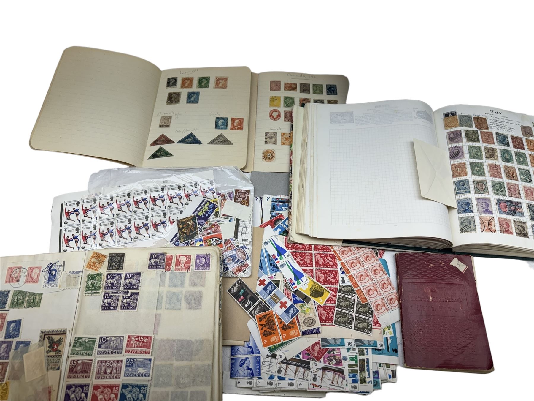 Great British and World stamps, including Belgium, Denmark, Ireland, France, Hungary, Italy, Poland, Spain etc, housed in various albums, books and loose, in one box