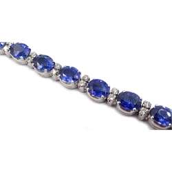 18ct white gold oval sapphire and diamond bracelet, stamped 750, total sapphire weight approx 12.00 carat