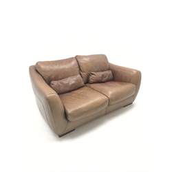  Two seat sofa upholstered in tan leather (W180cm) and matching armchair (W92cm) (2)  