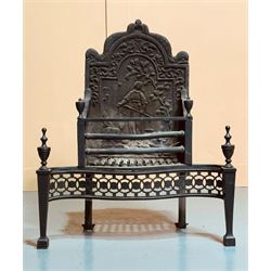 Victorian dog basket / fire grate of Georgian design, scrolled wrought, and cast iron, wit...