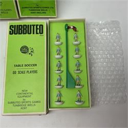 Subbuteo - six complete 00 scale Subbuteo teams comprising Derby County, Blackpool, Arsenal, Leeds United, Brazil and Manchester City; all in original boxes 
