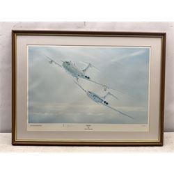 Collection of aviation prints, including Frank Wooton: Operation Desert Storm, signed in pencil; John Diamond: Tens, signed in pencil; Gerald Coulson: Lancaster Bomber; and Barrie AF Clark: Spitfire (4)
