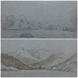 English School (Mid 19th century): 'Windermere and Ambleside', pair pencil and wash drawings titled dated 1854 on the mount each 12cm x 16.5cm (mounted as one)