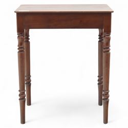 Victorian mahogany side table, rectangular top on turned tapering legs 