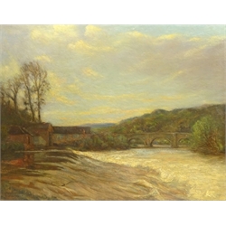  Frederic William Jackson (Staithes Group 1859-1918): 'The Weir at Ludlow, oil on canvas signed 70cm x 90cm Provenance: with Phillips & Sons Cookham exh. March 1985, label verso  