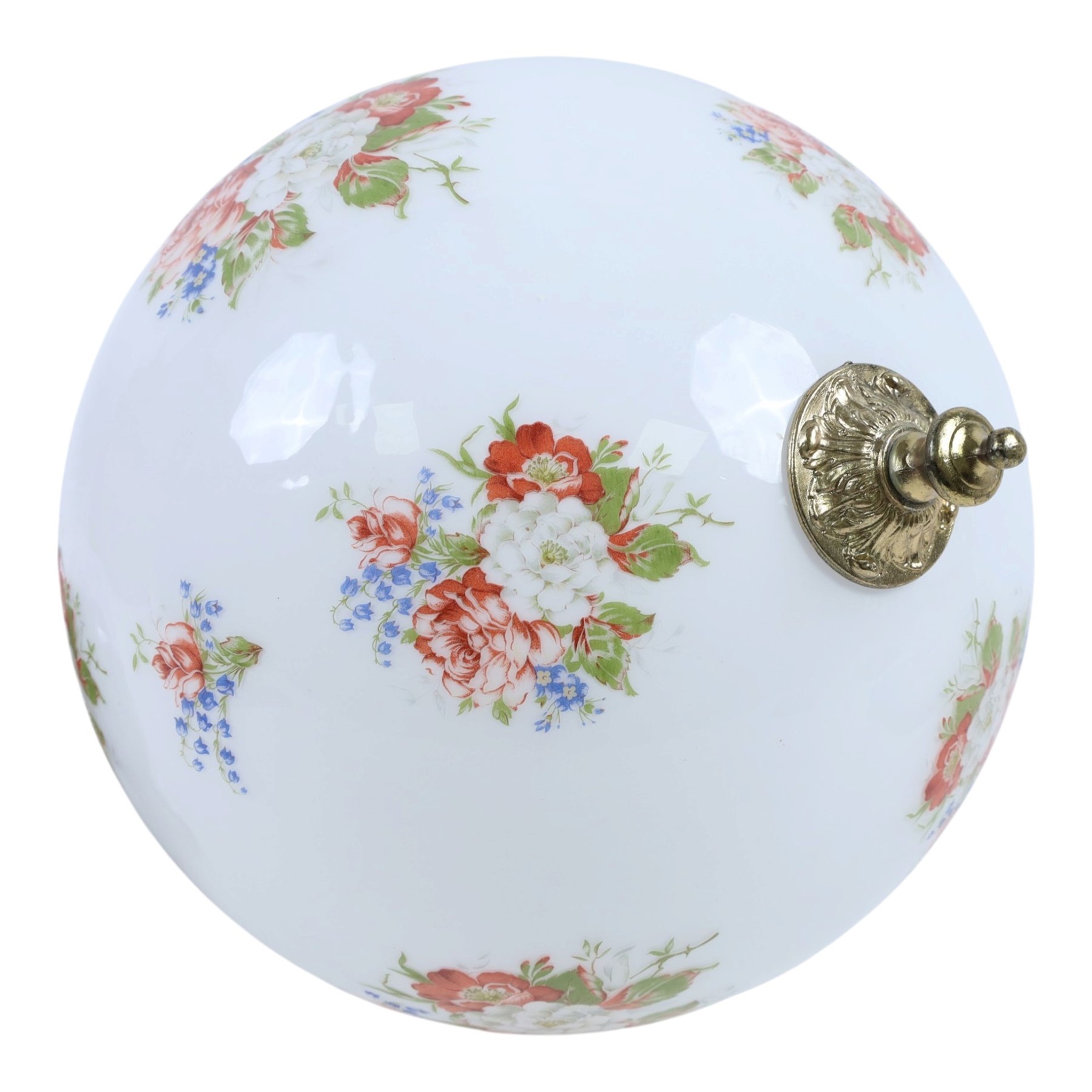 Glass ceiling light, decorated with flowers, together with serving plate  