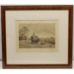 Walter Alfred Cox (British 1862-1908): Gathering the Hay, mezzotint signed in pencil 21cm x 29cm, together with three further engravings after F Riley, max 17cm x 26cm (4)